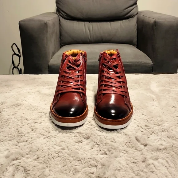 Men\'s Steven Land Burgandy Double zipper, tie Boots (New) Size12 gym shoe bottom The Montreal Burgundy Leather Casual Zip-Up Ankle Men Boot  main image 2